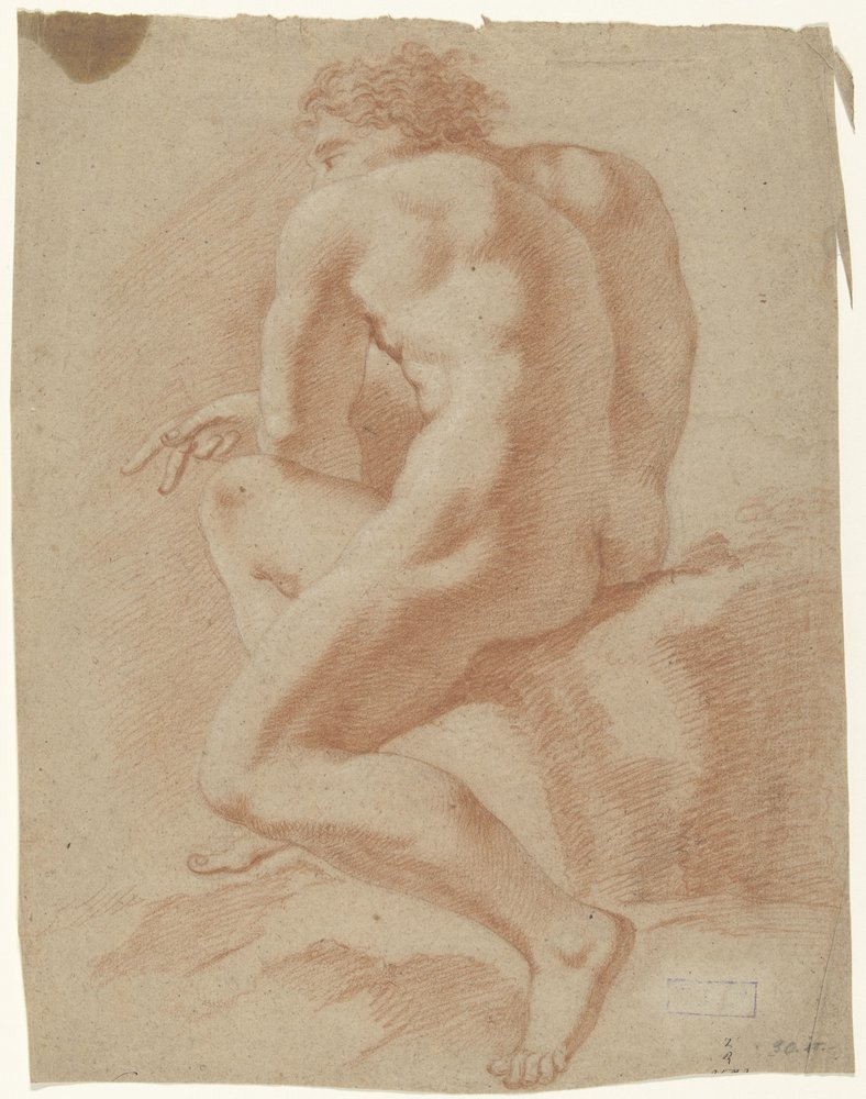 Seated Male Nude Seen From The Back Facing Left