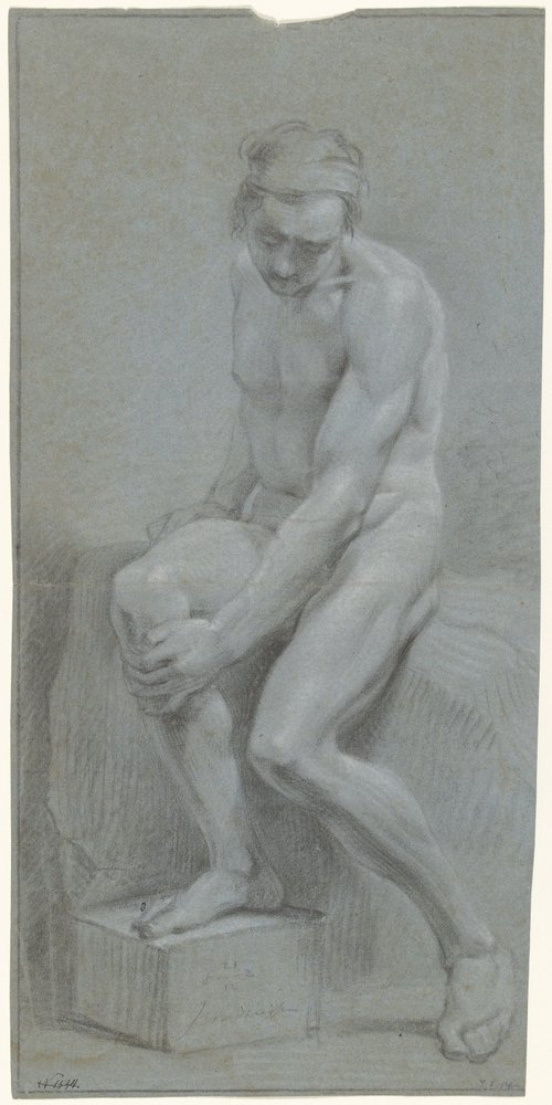 Seated Male Nude Left Hand On Right Knee