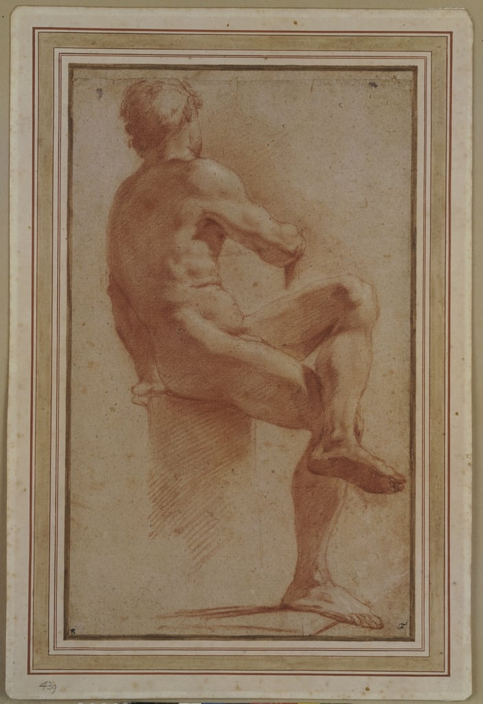 A Male Nude Seated With His Back Turned By Annibale Carracci