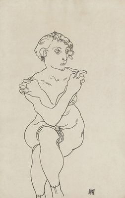 Seated Female Nude Arms And Legs Crossed By Egon Schiele
