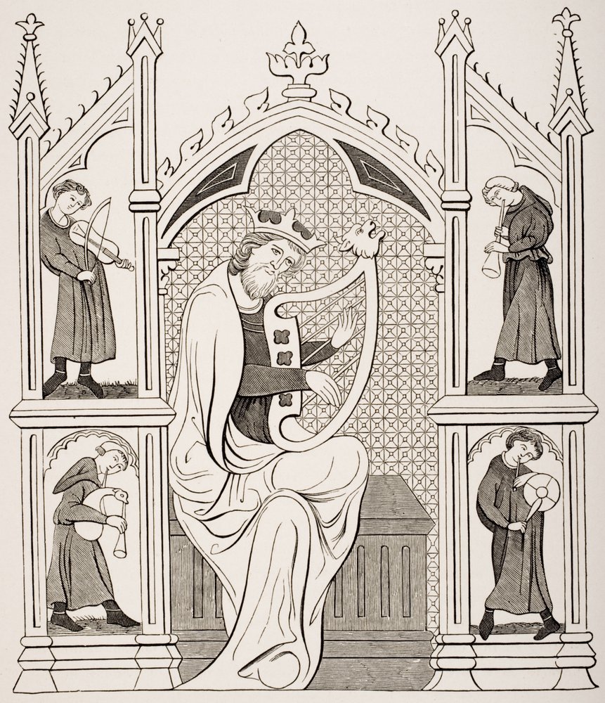 King David Playing the Lyre Surrounded by Four Musicians, after a ...