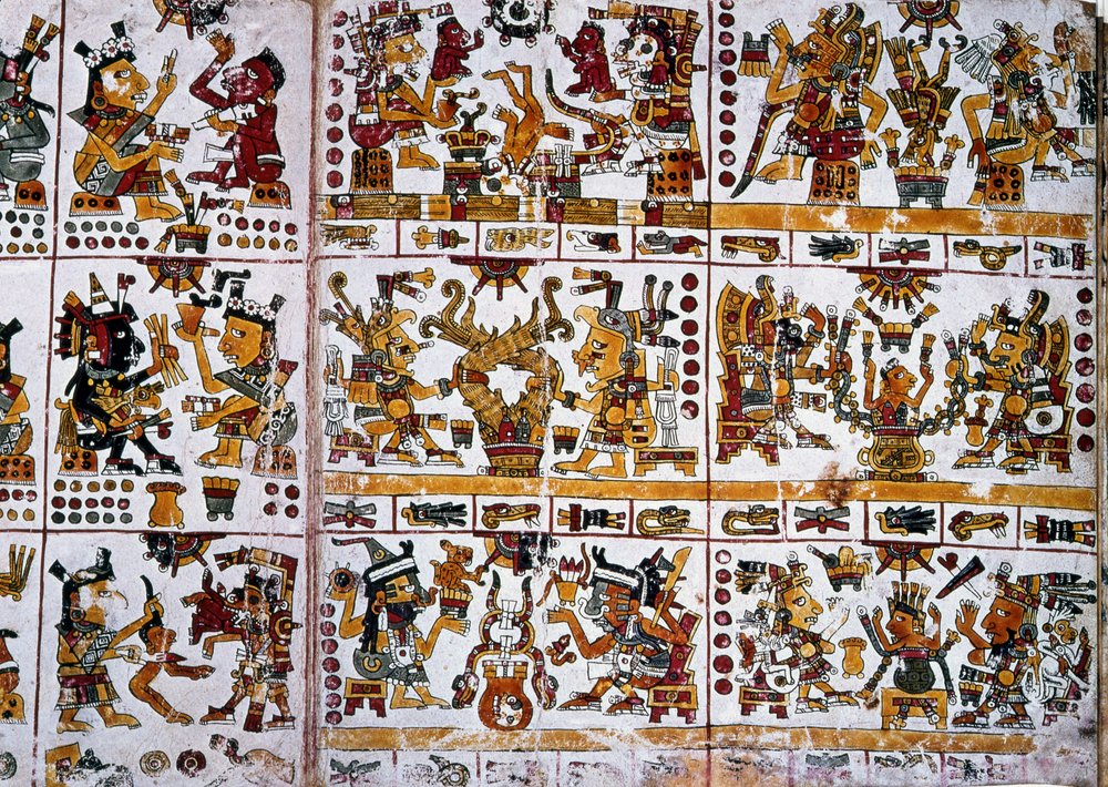 Detail from a Facsimile Copy of a Page of the Codex Borgia Showing Six ...