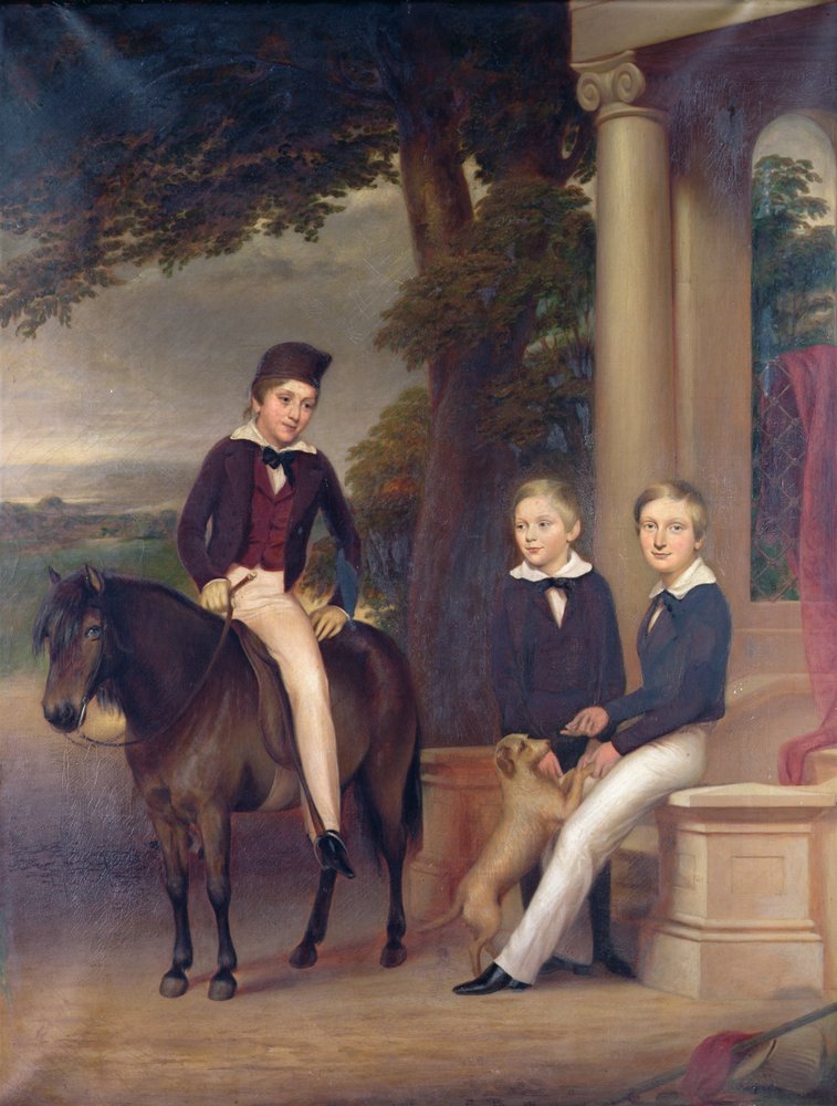 Portrait of John, George and Thomas Gladstone with their favourite pets, c.1840 by English School