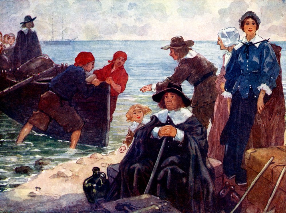 A band of exiles moored their bark on the wild New England shore, 1620, 1905. by A. S. Forrest