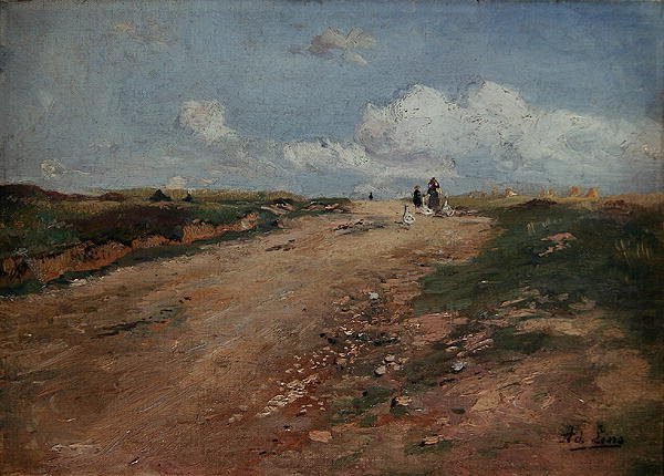 Rural Path in Schwalm with a girl and geese by Adolf Lins