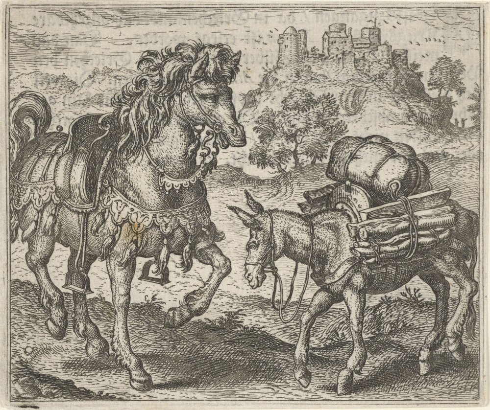 Fable of the Dissatisfied Donkey and the War Horse by Egidius  Sadeler (II)