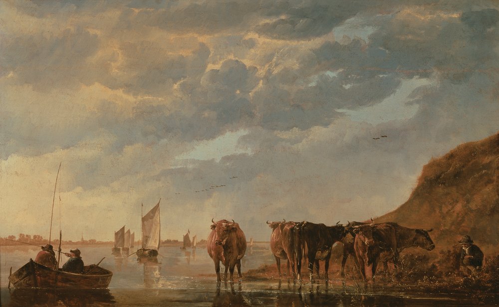 A herdsman with five cows by a river, c. 1650 by Aelbert Cuyp