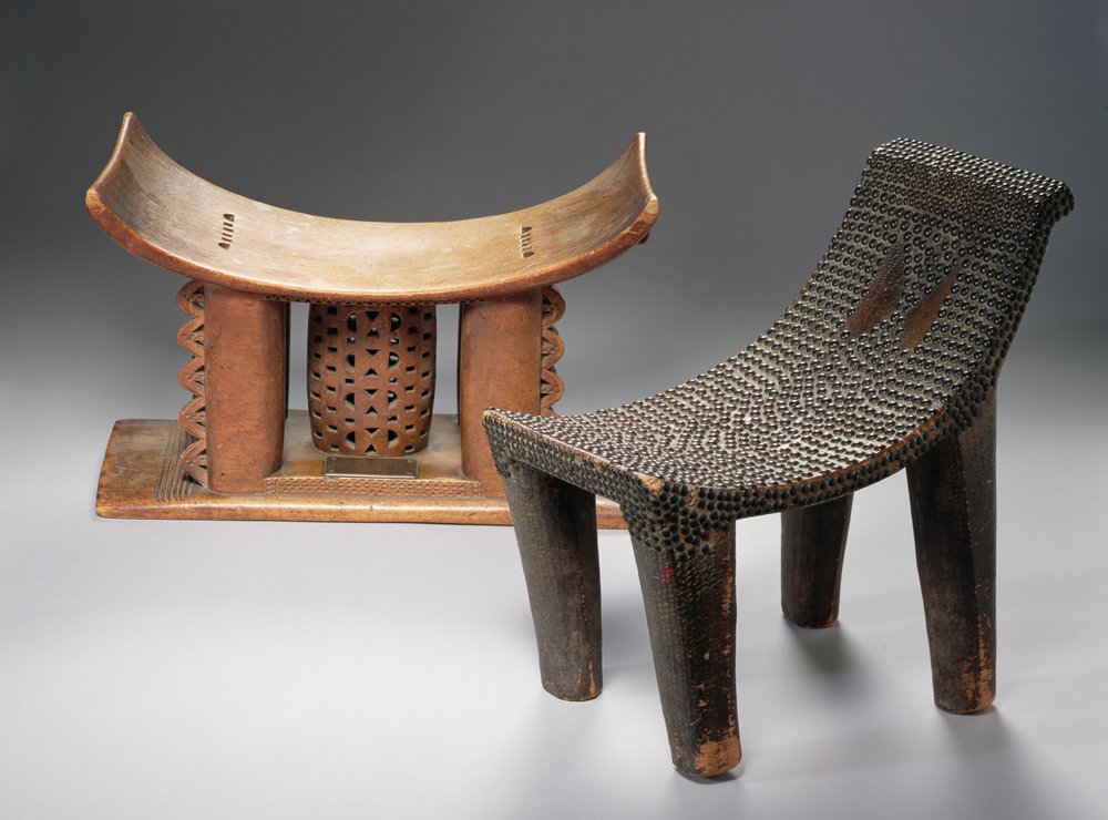 Ashanti Stool and a Ngombe Stool by African: Fine art print