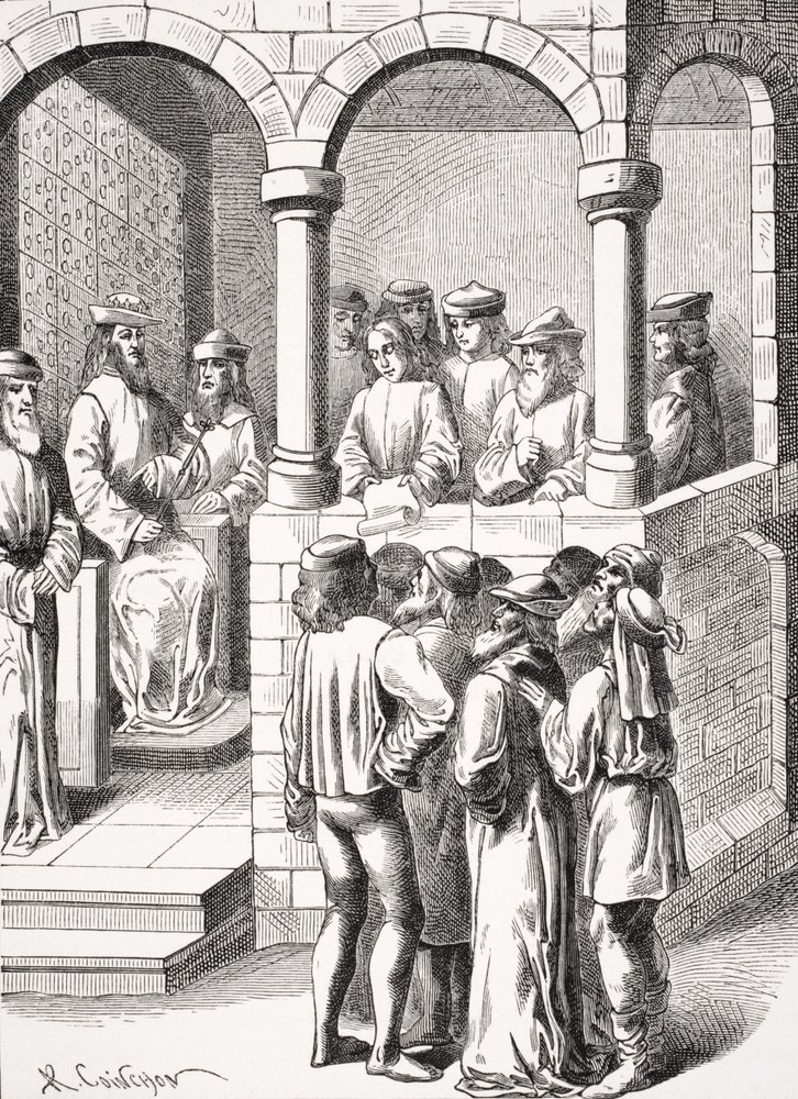 Promulgation of an Edict, after a miniature in the 15th century ...