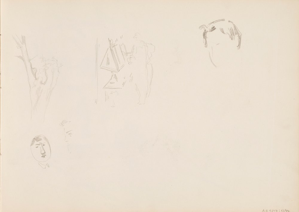 Face Sketches, Tree Trunk by Albert Edelfelt