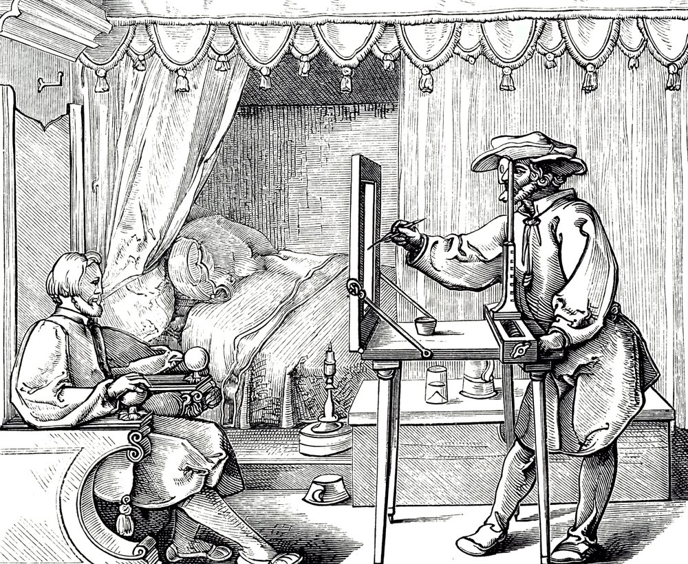 An Artist Using a Drawing Aid to Get the Proportions of a Portrait Correct, Engraving by Albrecht Dürer by Albrecht (after) Durer or Duerer