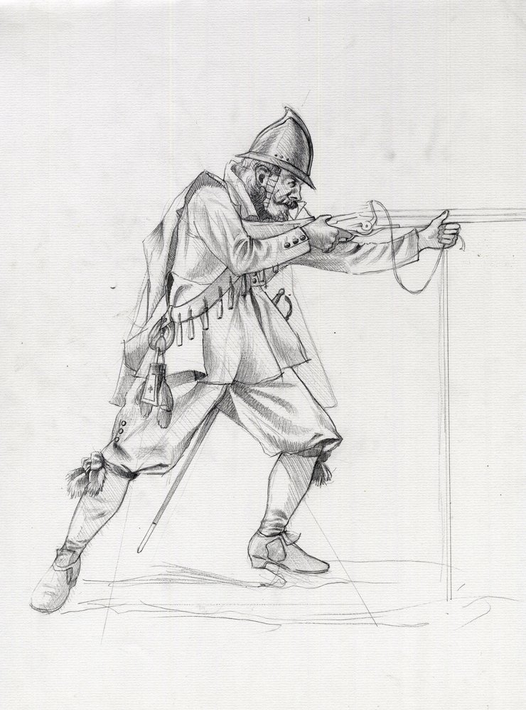 Portrait of a vessel soldier of the 17th century putting himself in a ...