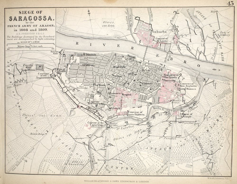 Map of the Siege of Saragossa by Alexander Keith Johnston