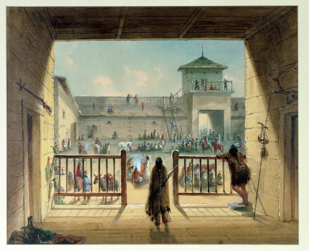 Interior of Fort Laramie, 1858-60 by Alfred Jacob Miller