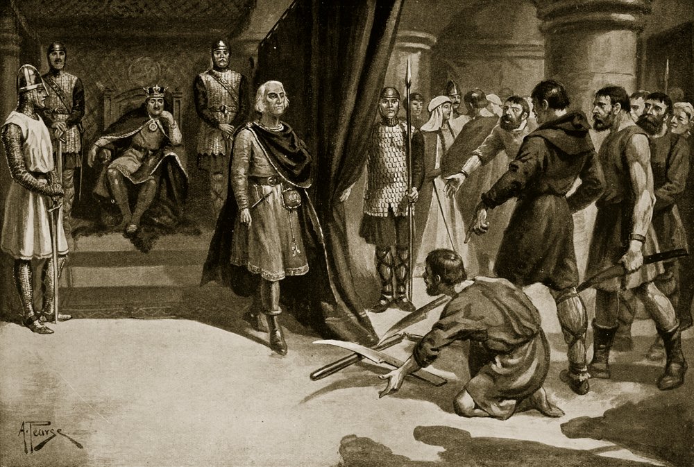 Peasants flinging down their ploughshares at the feet of Henry I ...