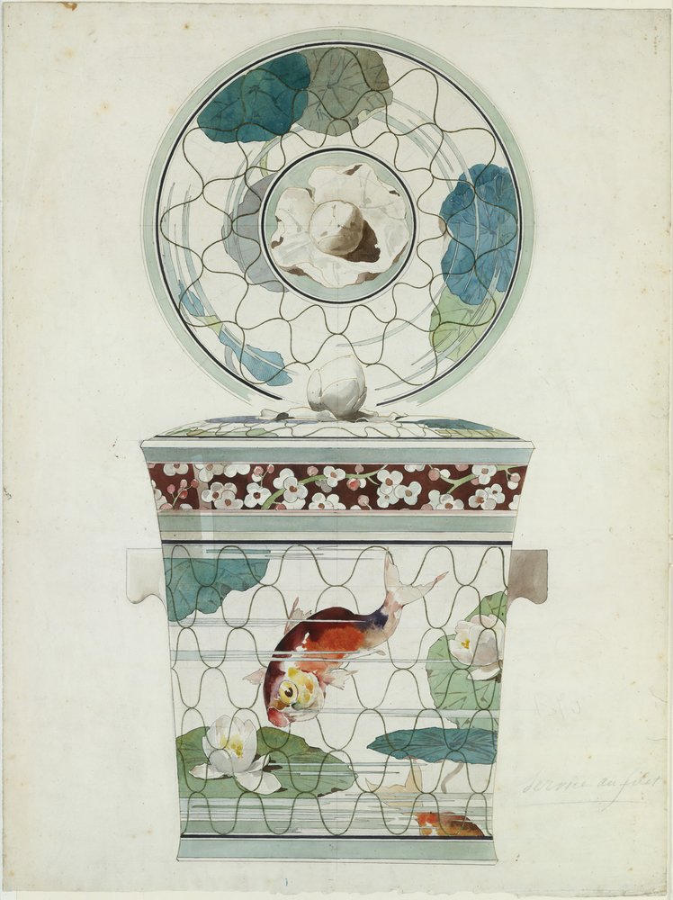 Design for a Covered Dish in the Service au Filet Fish Net Ware by Amédée de Caranza.