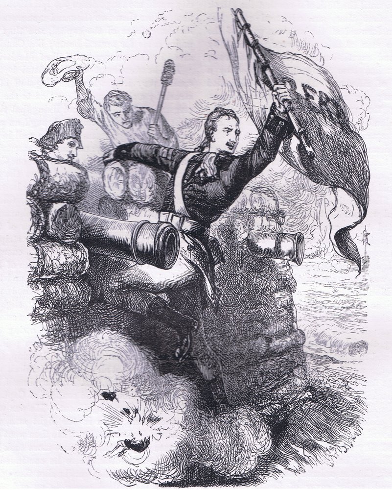 Sergeant Jasper recovers the flag, illustration from Cassells History of the United States by American English school