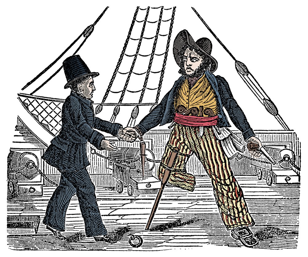 Captain Mackra and the Pirate with a Wooden Leg, Engraving from 'The ...