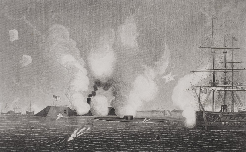 Combat between the Confederate CSS Virginia and the Union USS Monitor ...