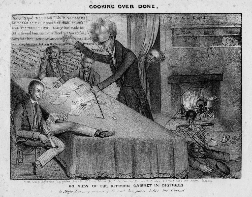 Cooking over done, or, View of the kitchen cabinet in distress
