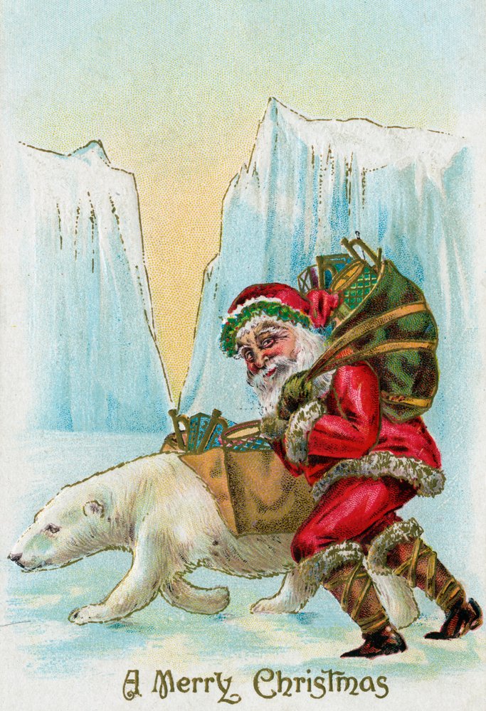 Santa Claus with a Polar Bear at the North Pole