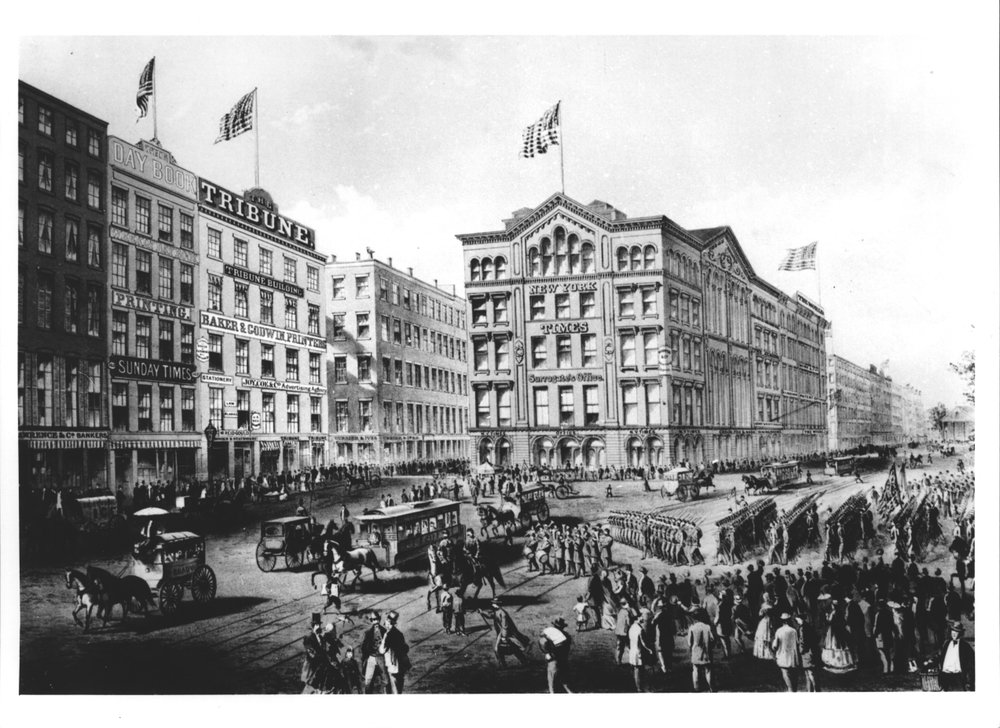 View of Printing Square in New York, with the headquarters of The New York Times, The Sunday Times and The Tribune by American School