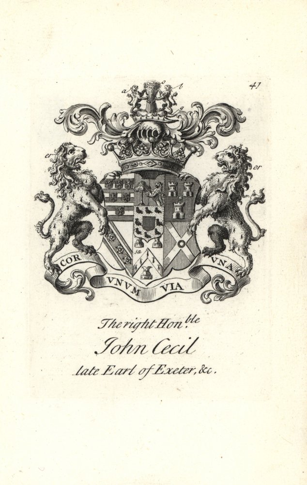 Coat of Arms and Crest of John Cecil, 6th Earl of Exeter