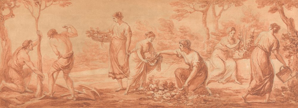 A Frieze: Men Planting Trees, Women Gathering Blossoms and Watering Flowers by Angelica Kauffmann