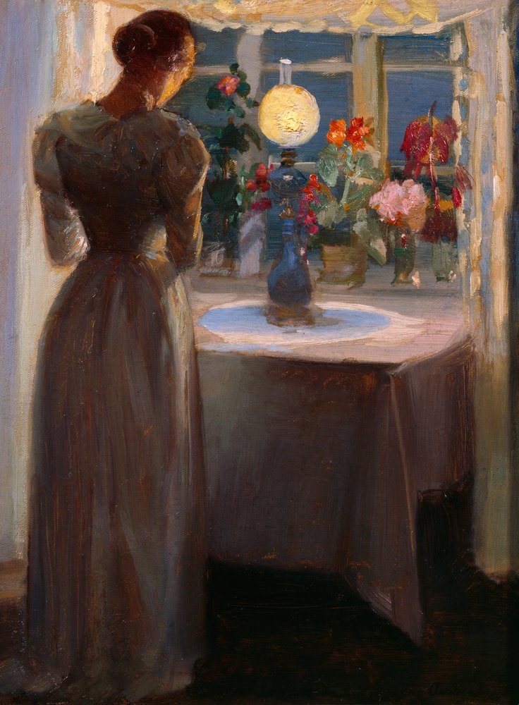 Young Girl In Front Of A Lamp By Anna Kirstine Ancher