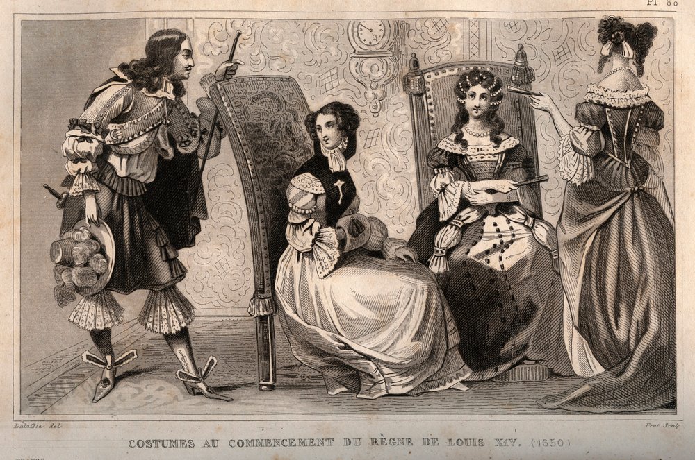 Costumes at the beginning of the reign of Louis XIV (1650). Engraving from 1859 in Le Monde. History of all peoples from the most remote times to the present day by M. E. de Lostalot-Bachoue. Private collection. by Anonymous Anonymous