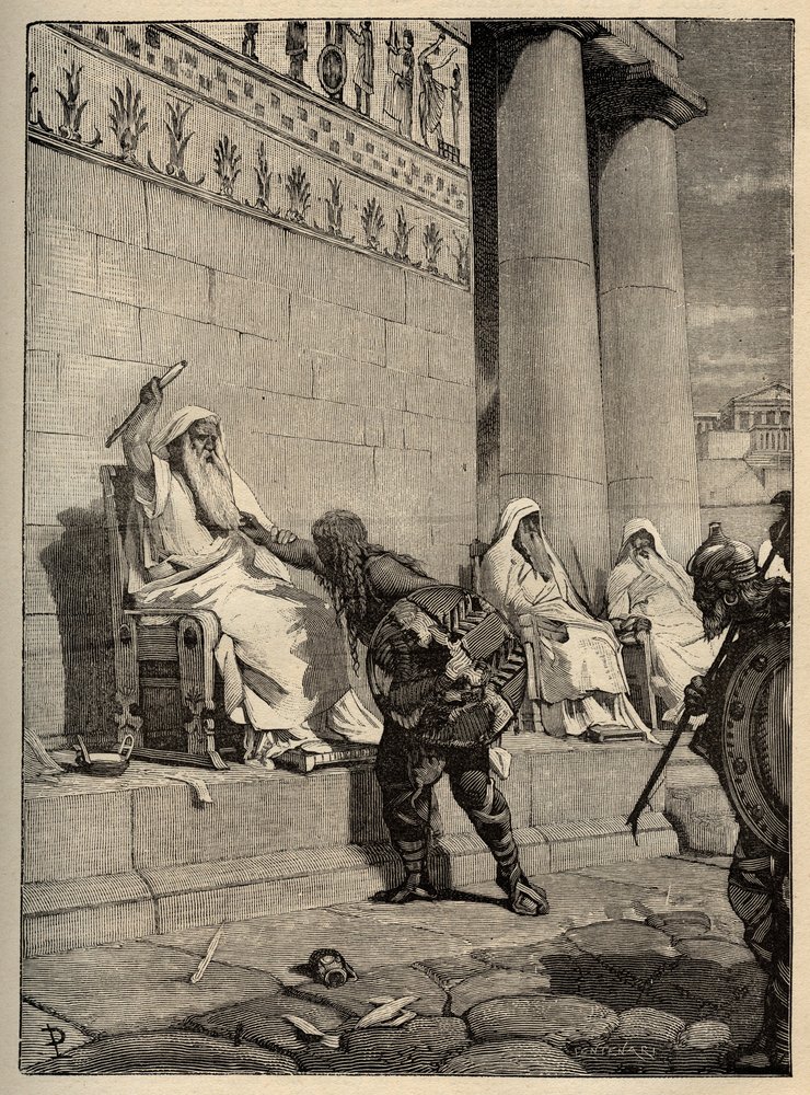 Gallic Leader Brennus Returns to the Roman Capital in 390 BC. - The Gauls in Rome - Sacking of Rome - Engraving 1890 by Anonymous Anonymous