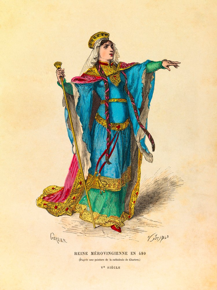 Portrait of a Merovingian Queen in 480 AD (engraving) - private collection