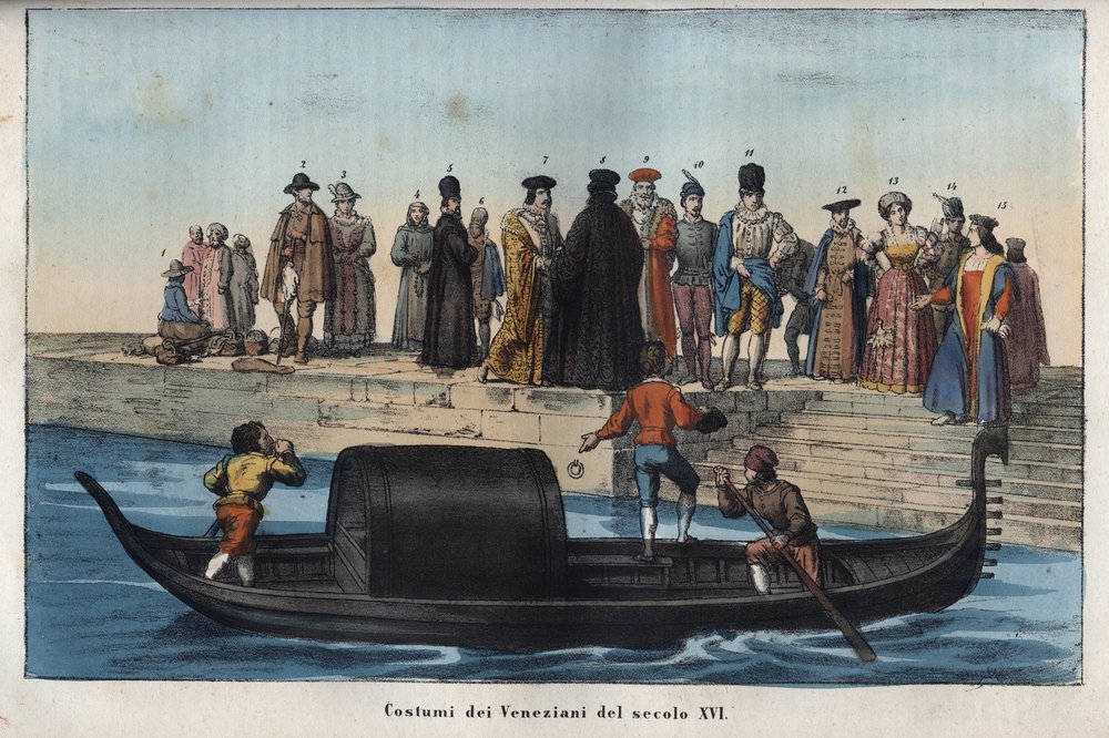 Venetian costumes of the sixteenth century - engraving from "Usi e Costumi di Tutti i Popoli dell