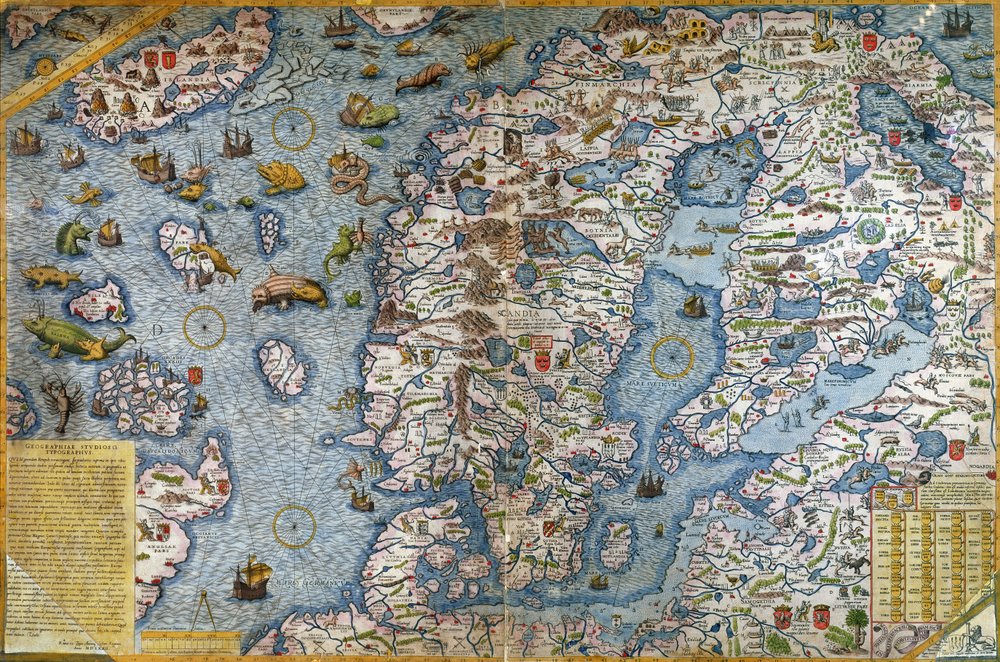 Scandinavia, detail from the Carta Marina by Olaus Magnus, 1572 by Antonio Lafreri