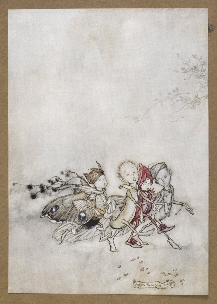Enter Peaceblossom, Cobweb, Moth and Mustardseed. A scene from 