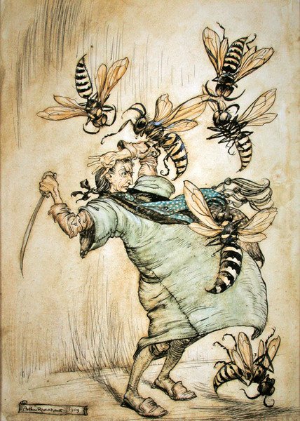 Gulliver's combat with the wasps by Arthur Rackham