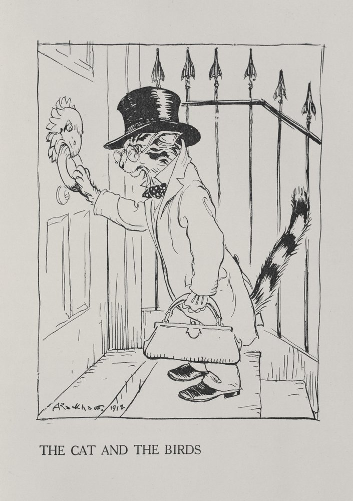 The Cat and the Birds, illustration from 'Aesop's Fables', published by ...