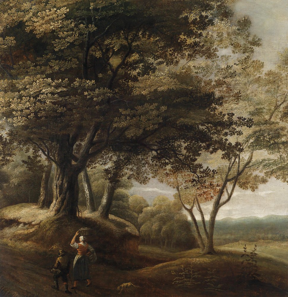 Wooded Landscape with Wanderers by Attributed to Lucas Achtschellinck