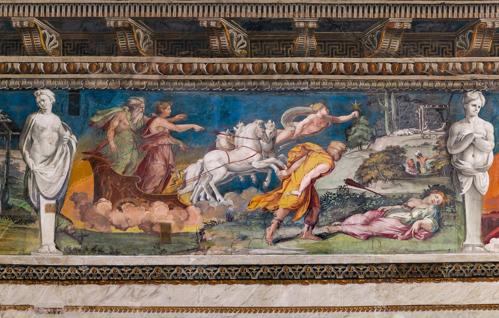 Procris Impaled by the Never Erring Javelin, Cephalus Running Towards ...