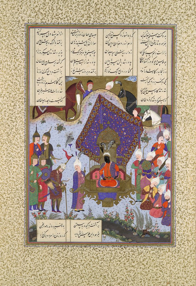 Rustam Pained Before Kai Kavus, Folio 146r from the Shahnama Book of Kings by Bashdan Qara