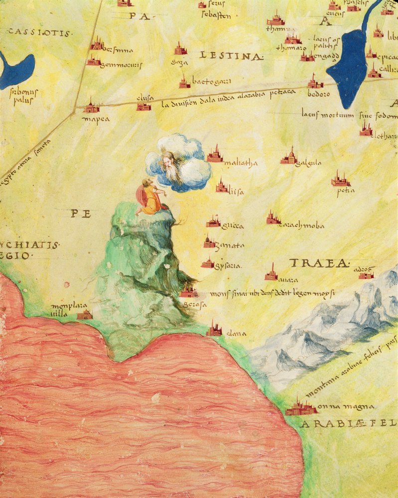 Mount Sinai and the Red Sea, from an Atlas of the World in 33 Maps, Venice, 1st September 1553 (detail from 330963) by Battista Agnese