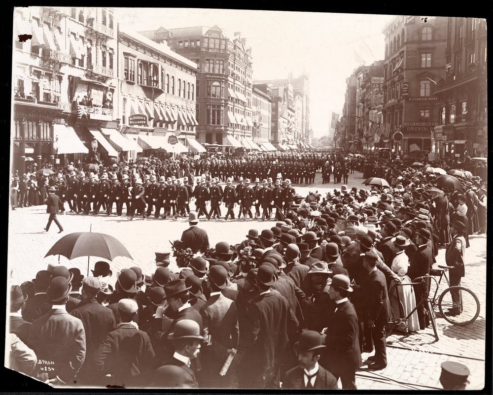 View of police marching in a New York City Police parade, New York