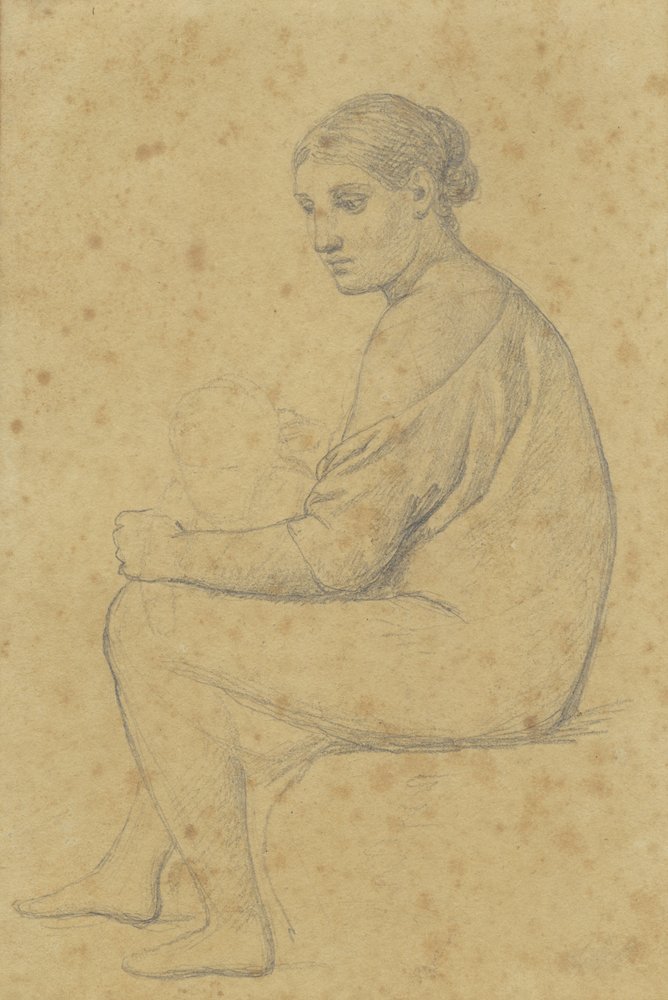 A Seated Woman with a Child Leaning on Her Knee by Christoffer Wilhelm Eckersberg