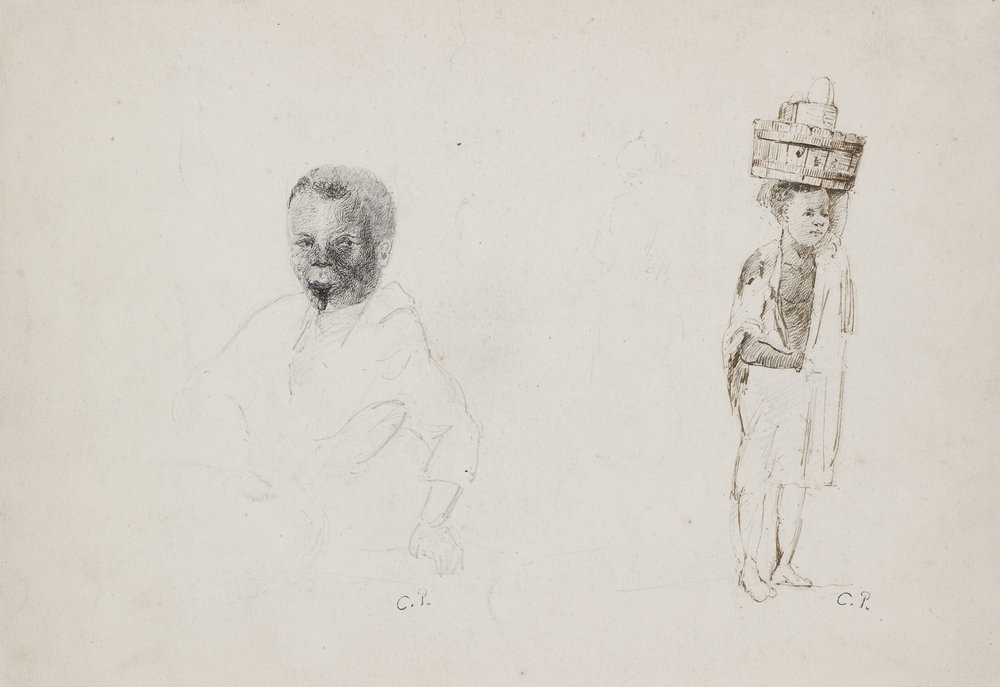 Studies of Two Young Boys with faint indications of a female figure