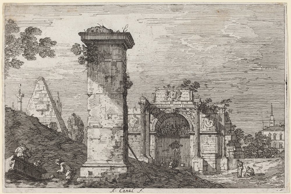 Landscape with Ruined Monuments by Canaletto