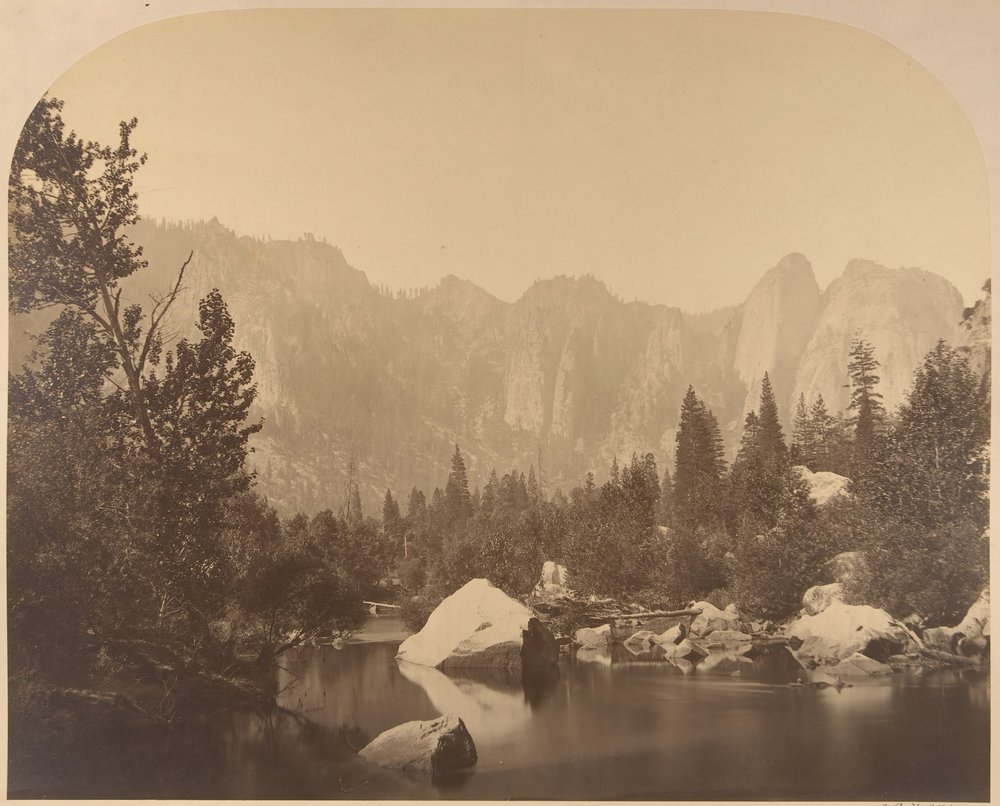 Cathedral Rock, Down the Valley, 1861 by Carleton Emmons Watkins