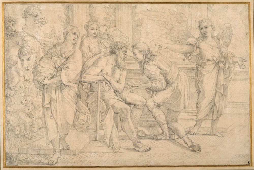 Tobias healing the blindness of Tobit with the gall of the fish