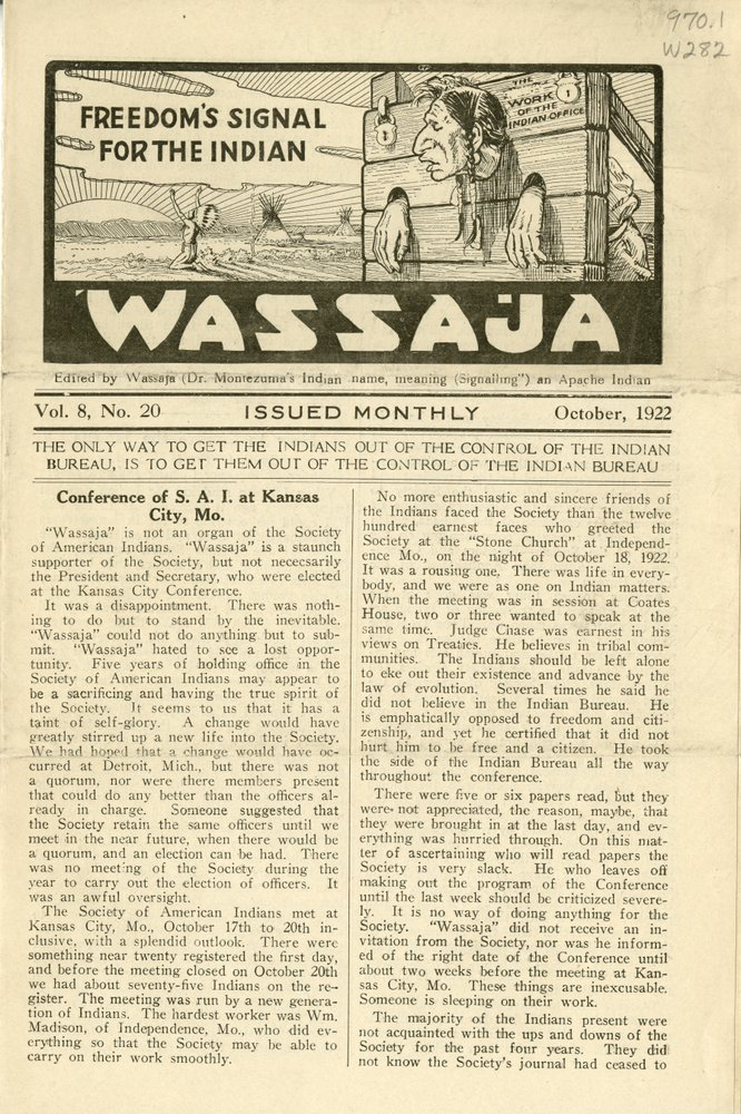 Issue of Wassaja, Vol. 8, No. 20, October 1922 by Carlos Montezuma