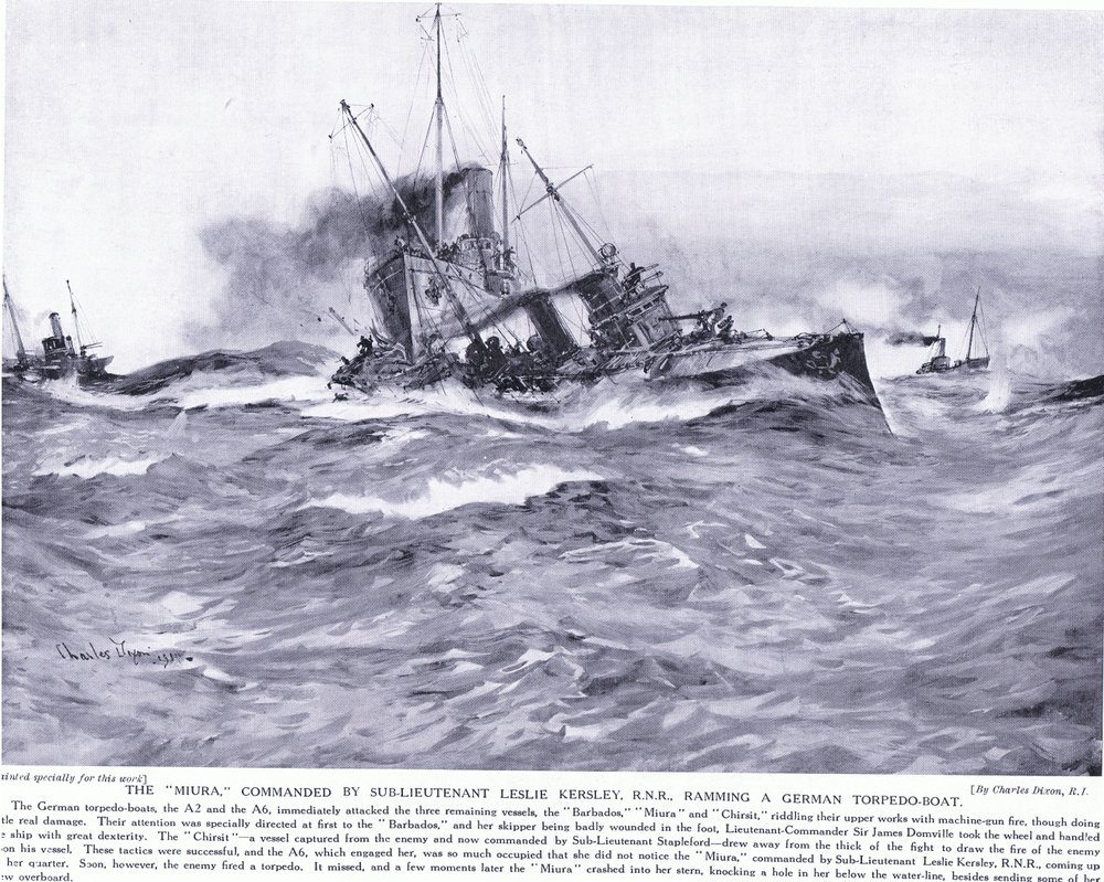 Th Miura commanded by Sub Lieutenant Lesley Kelsey RNR ramming a German ...