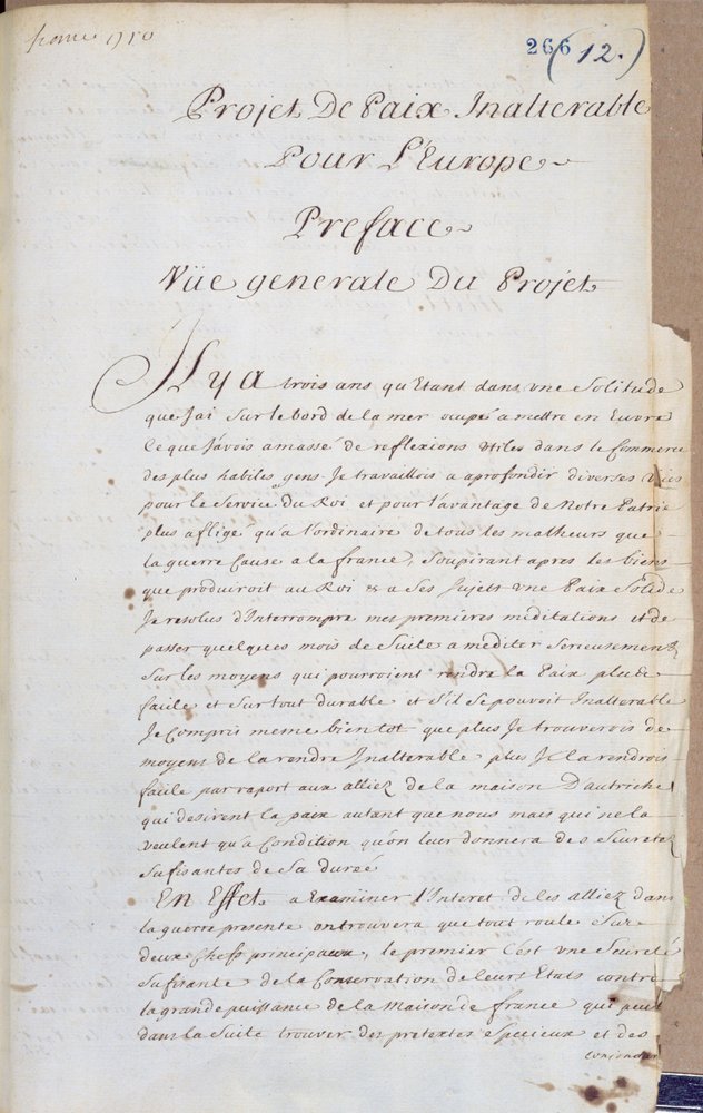 Preface to Project for Unalterable Peace in Europe by Charles Irenee Castel, Abbe de Saint-Pierre
